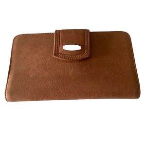 Vintage Rolfs wallet brown genuine leather large bi-fold zipper back checkbook